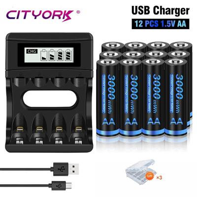 Cityork 1,5V 3000mWh AA Li-ion Baterie 1,5 V AA Lithium Dobíjecí Baterie + LCD Chytrá Nabíječka Pro Baterie Dálkového Ovládání Hračky