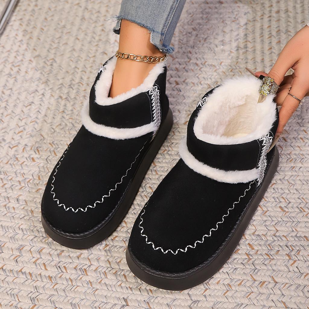 Lace-Trimmed Ethnic-Style Fashion Snow Boots for Women Half-Slip-On Design for Fall/Winter Indoor & Outdoor Use Plus Size Cotton Boots