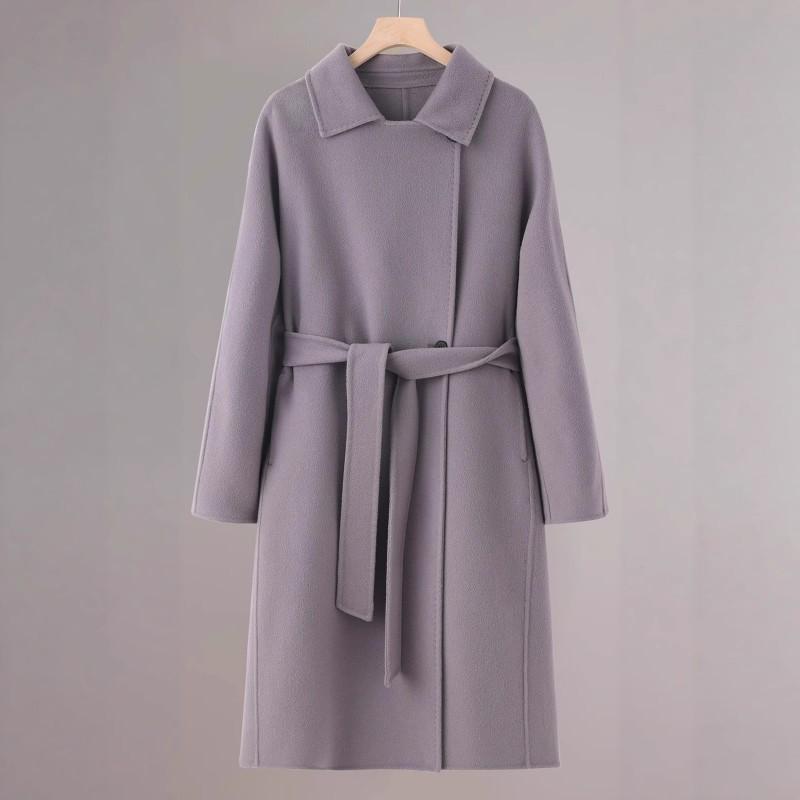 Womens Double-Sided Cashmere Wool Coat Mid-Length Belted Turn-Down Collar Loose Fit Winter 2026