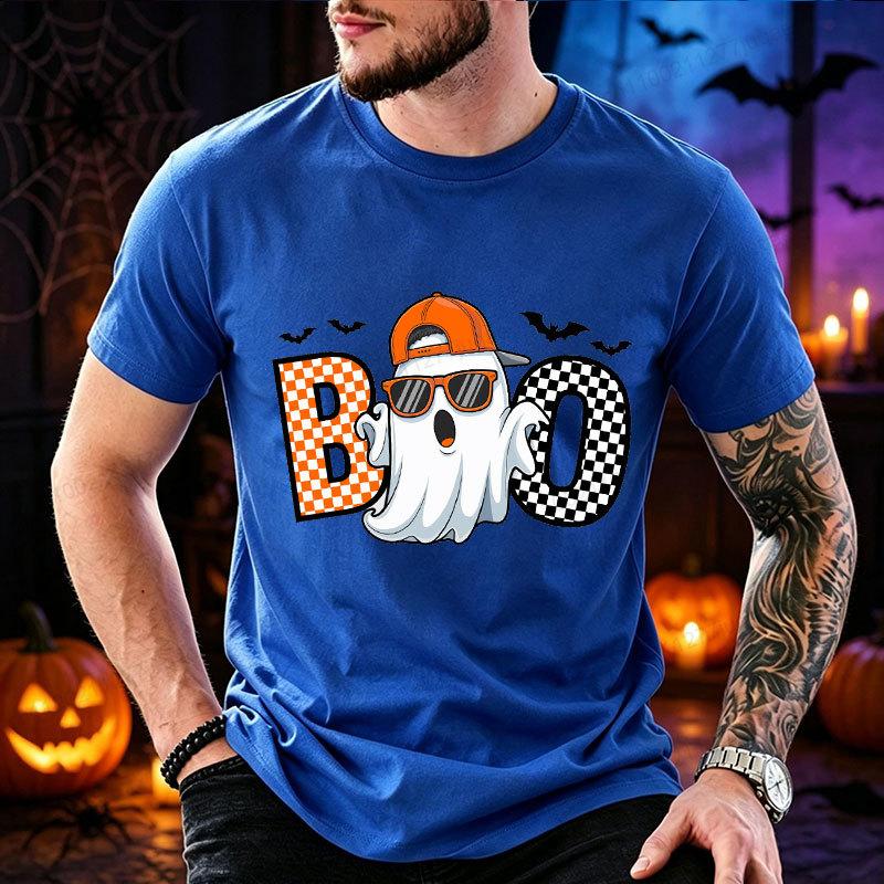 Men Women Funny Boo Cool Ghost Print T‑Shirt Trick or Treat Graphic Tees Halloween Party Costume Tops Spooky Season Gift T‑shirt