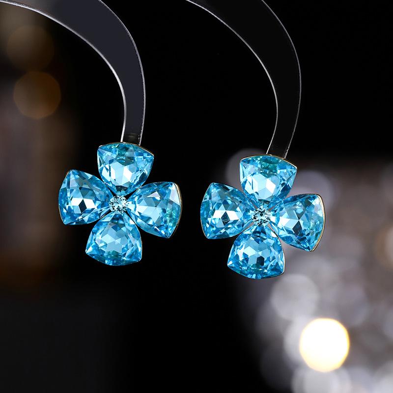 925 Silver Needle Flower Crystal Earrings, Korean Style High-End Zircon Studs, Sweet Dopamine Design for Women