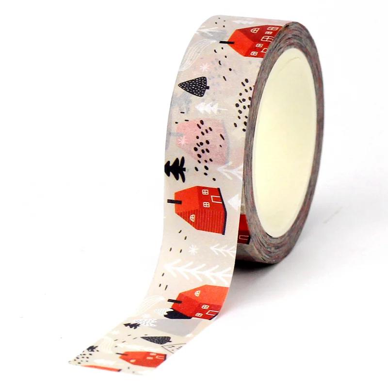NEW 1X 10M Decor Christmas Houses Washi Tape Set for Scrapbooking Adhesive Masking Tape Cute Journaling Kawaii Papelaria