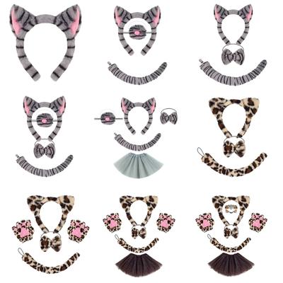 Set Costume Pisici Banda pentru Cap cu Urechi de Pisică Fundă pentru Coadă Fustă Tutu Autocolante pentru Față Costum Cosplay Animal pentru Halloween Petrecere de Crăciun