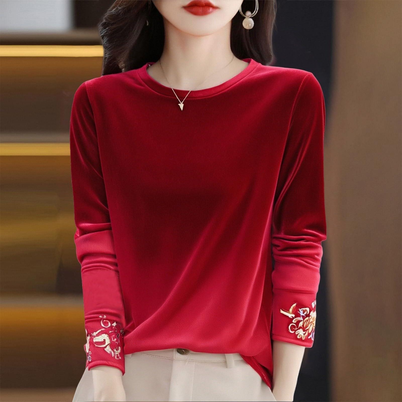 

Женская модная бархатная футболка с круглым вырезом, свободный топ для многослойности XL красный