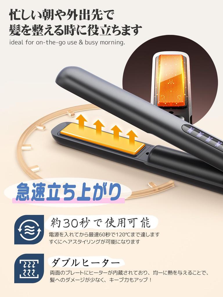 Cordless Mini Hair USB 18mm Curling Temperature Not Allowed on Includes Japanese Instruction Manual Iron, Rechargeable, Plates, 2-Way & Straightening,
