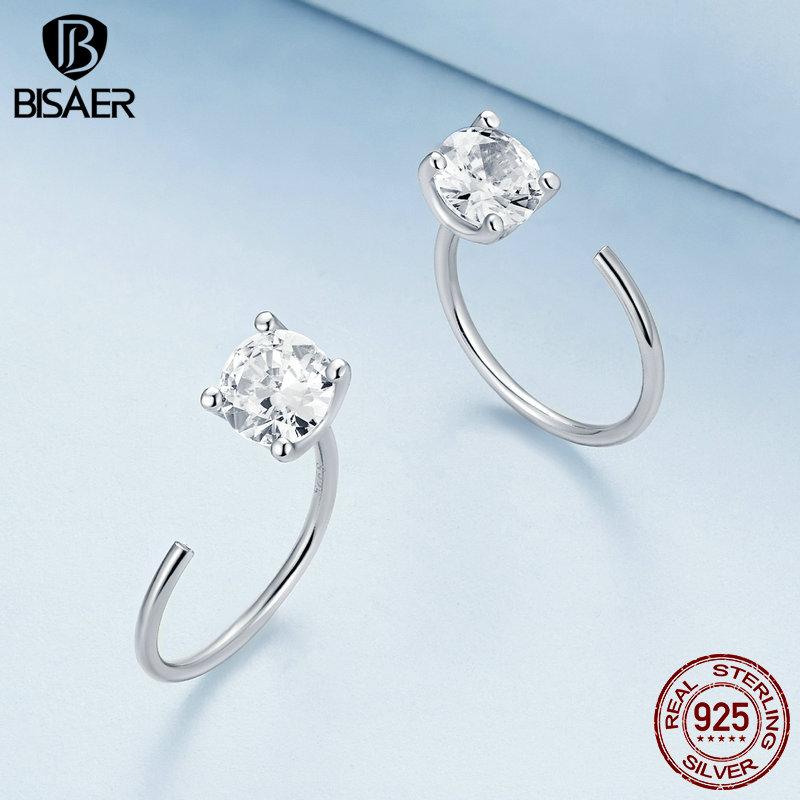 Bisaer CZ-Ohrstecker, 925er Sterlingsilber, vergoldet, runde Zirkonia, hypoallergen, 4 Farben