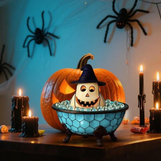 Halloween Ghost Bubble Bath Lamp Spooky Reading Book Cartoon Ghost Decorative Lamp Home Office Desktop Decoration
