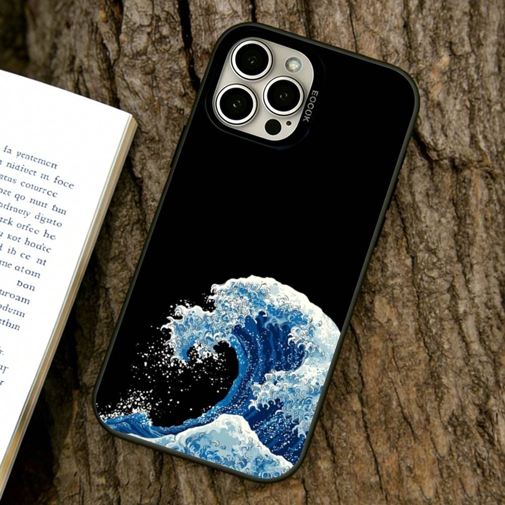 

Great Wave Kanagawa Anime Phone Case For iPhone 17,16,15,14,13,12,11 Plus,Pro Max,XS,Colored Silver Plated Inside Cover iPhone11ProMax