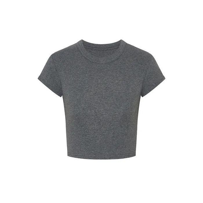 Spicy American Girl Round Neck Short Sleeve Crop Top - Slim Fit, Chic High Waist, Summer Style