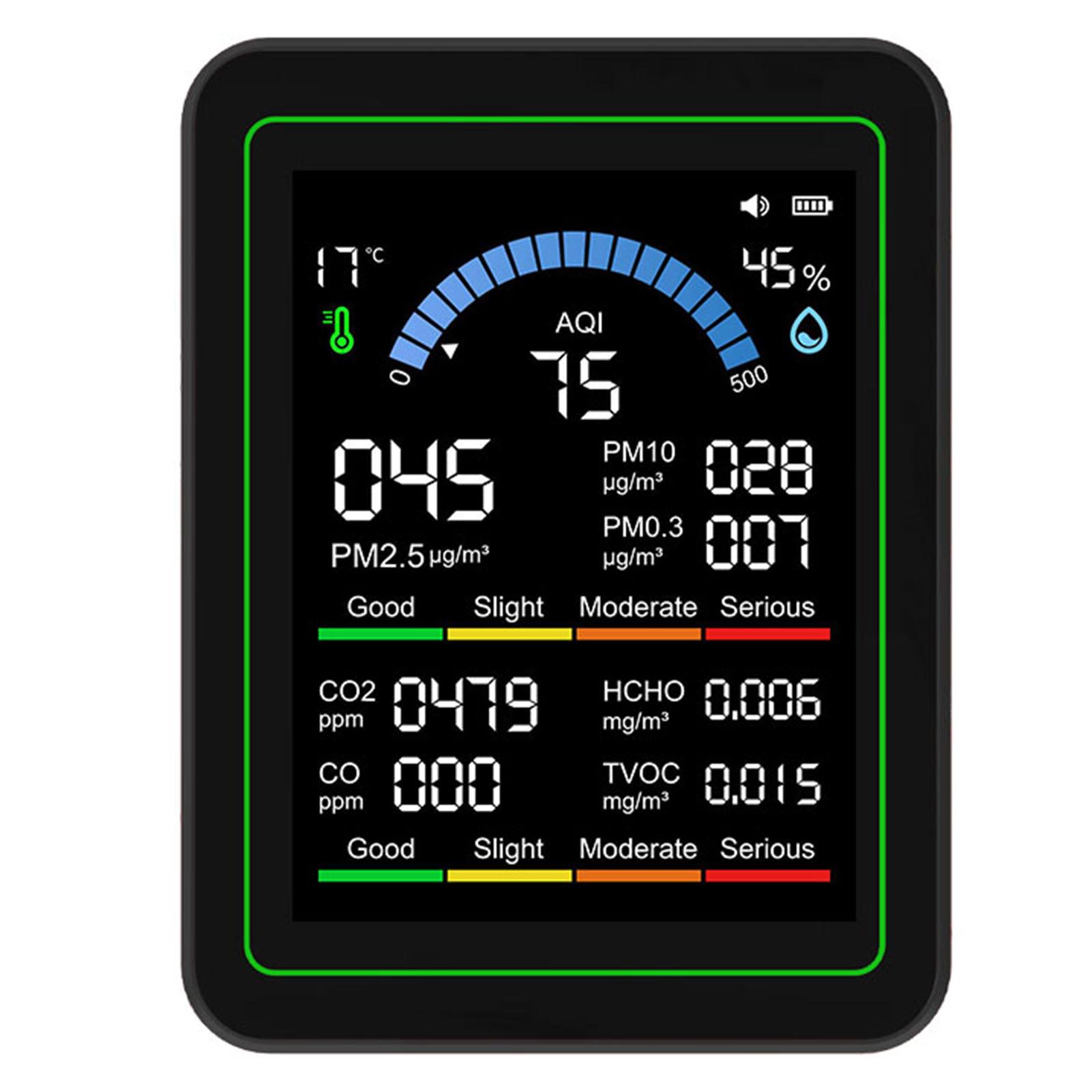 10 в 1 Тестер качества воздуха CO2 TVOC HCHO PM2.5 PM10 PM10 PM0.3 Портативный детектор воздуха Черный