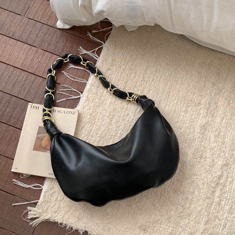 

Hobos Shoulder Bags for Women PU Leather Spring Chain Axillary bags ladies Handbags big hardware ir ring decorati totes чёрный