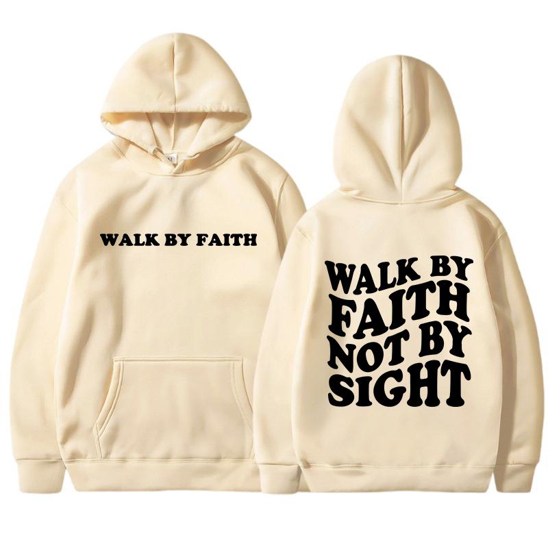 

Walk By Faith Not By Sight Letter Printed Hoodies Casual Women Sweatshirts Fleece Warm Pullover Crewneck Loose Female Clothes 3XL