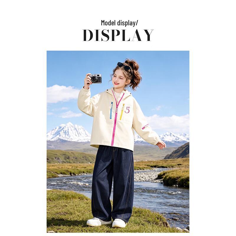 Girls' Autumn Outdoor Soft Shell Jacket & Jeans Set