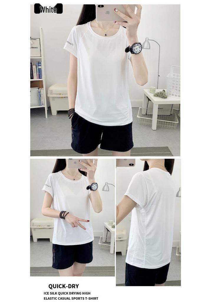 Women's Quick-Dry Ice Silk T-Shirt, Lightweight & Breathable, Casual Round Neck Short Sleeve
