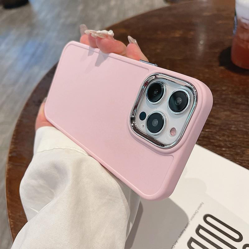 Suitable for Apple 17PRO Simple Solid Color Metal Photo Frame 15 Mobile Phone Case IPhone 16 XR Protective Case 14 Soft