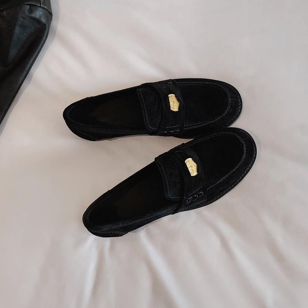 All Leather Autumn Women's Shoes 2025 New Amiu Small Gold Coins One Pedal Lazy Loafer Single Shoes Women's Small Leather Shoes