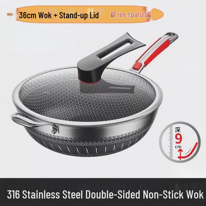 ZISIZ 316 Stainless Steel Non-Stick Wok