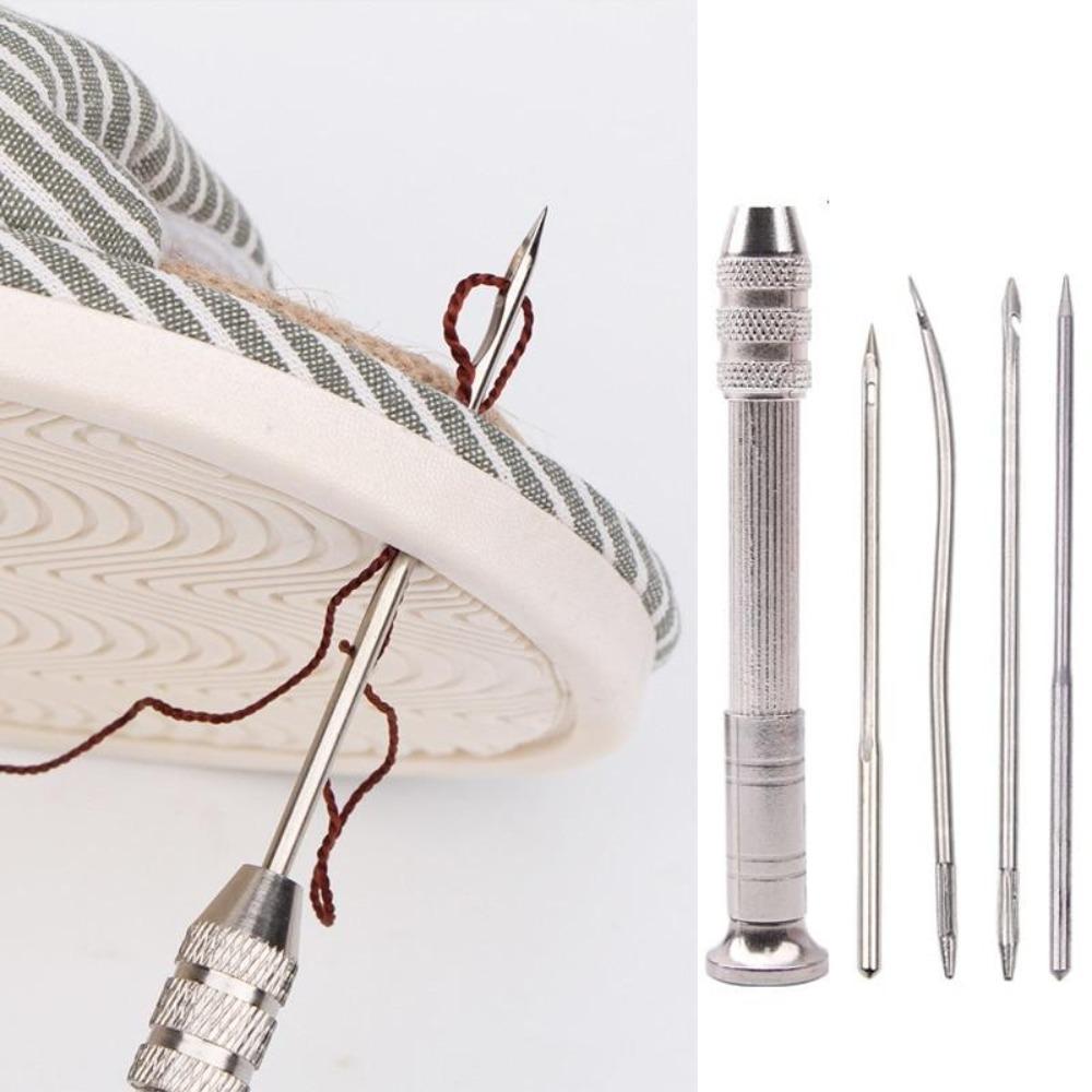 Sewing Kit Replaceable Needle with Awl Handle Set DIY Leathercraft Shoes Repair Tools Punch Stitching Needles