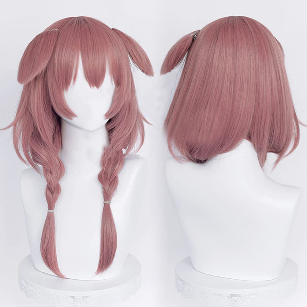 LAOBAO Inugami Korone Cosplay Long Pink Wig with Ears and Perfect for and Events Wig, Heat-Resistant, Twintails, Parties, Halloween, Festivals, (C)