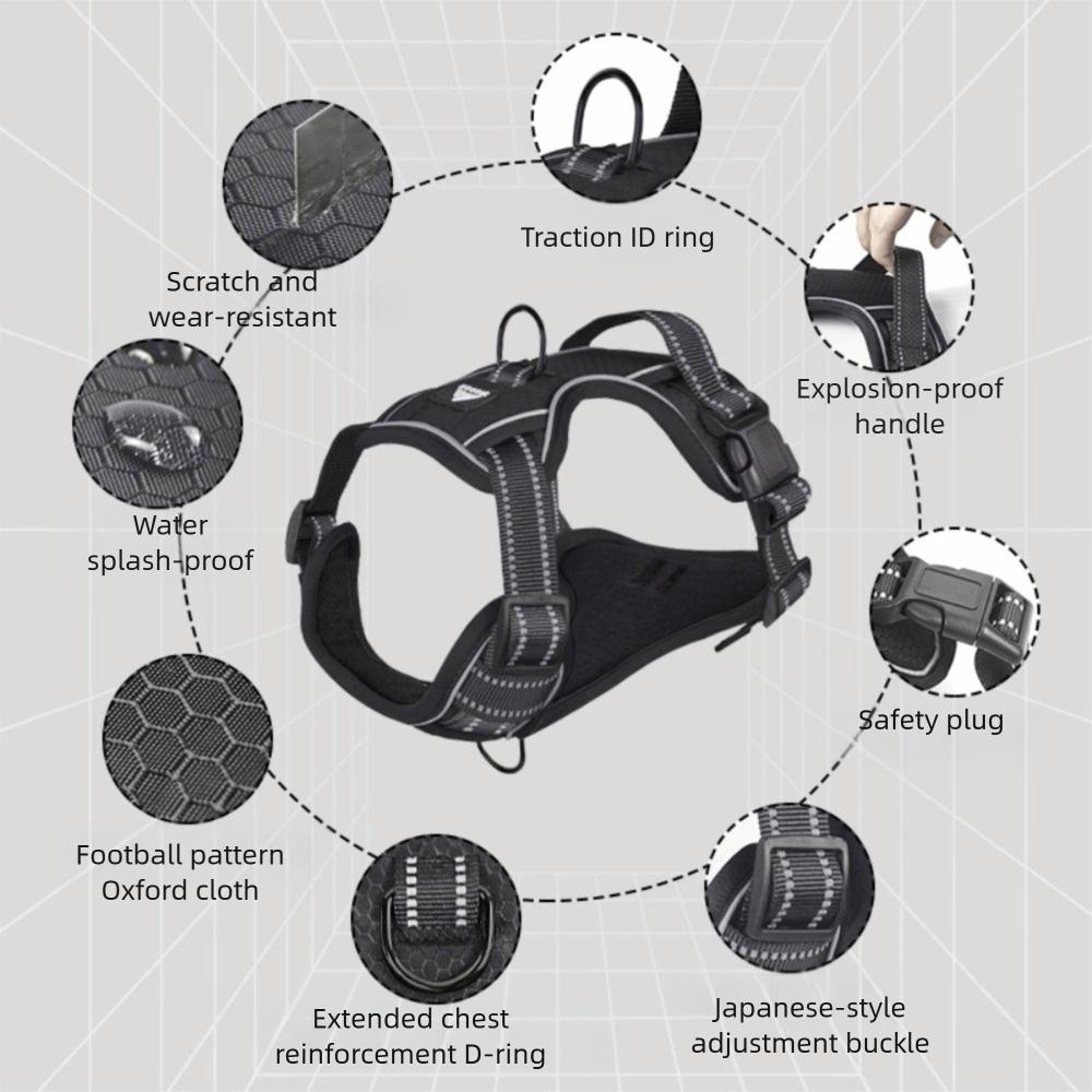 Adjustable Reflective Harness Soft Padded No-Pull Vest Easy Walking Pet Accessory  Large Dogs