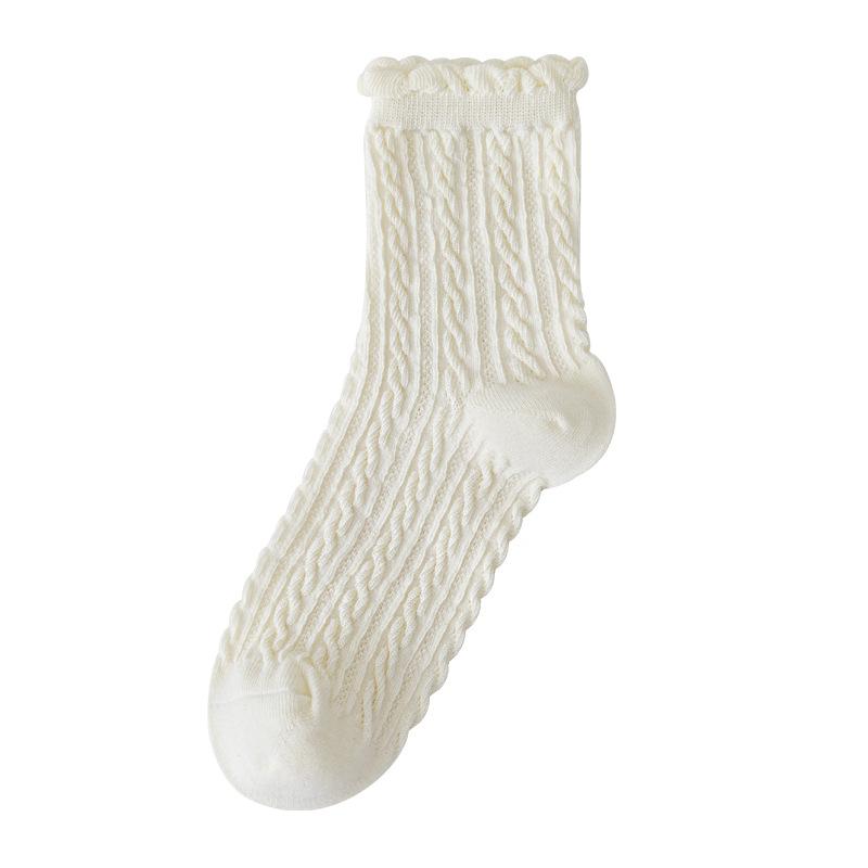 

Женские весенне-летние хлопковые носки, носки до середины икры, однотонные носки, белые кружевные носки, лоферы, универсальные женские носки 1 pair