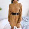 Women Casual Color High Collar Long Sleeve Bottomed Wool Dress