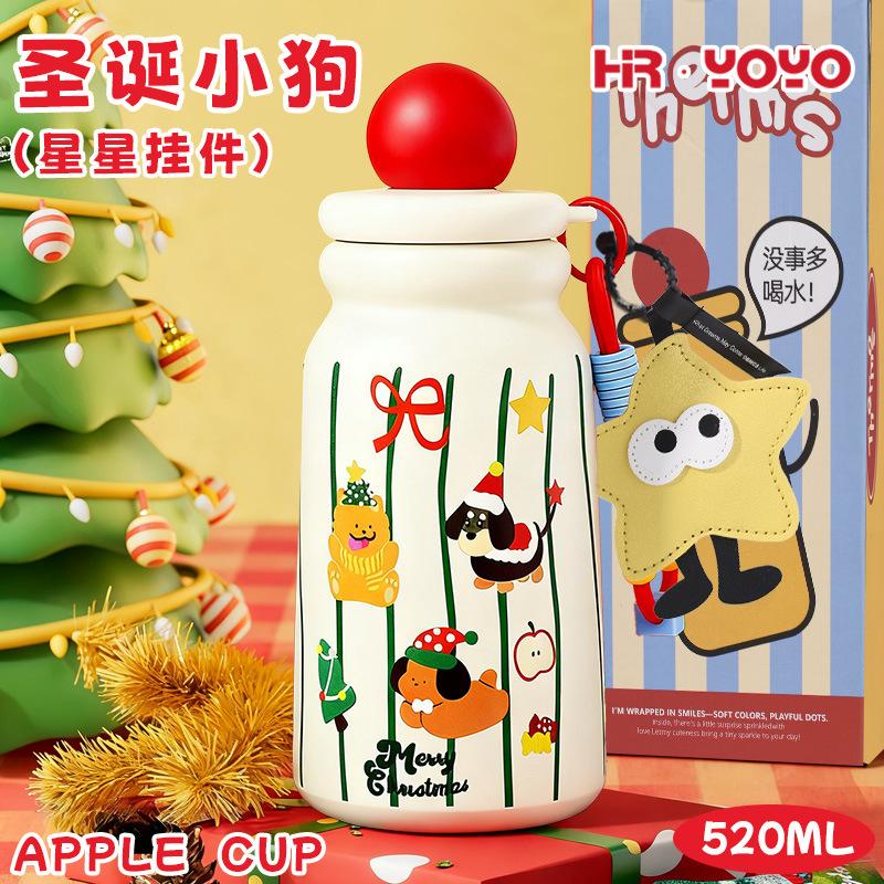 Water bottle cute cartoon Christmas thermos cup female high value stainless steel straw cup holiday gift water cup