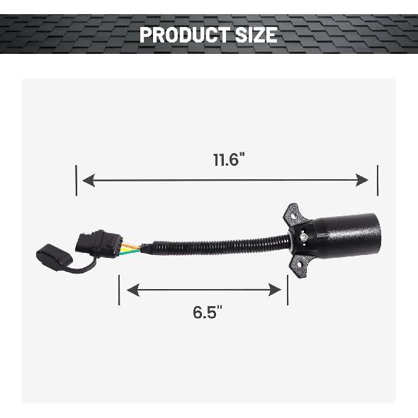 Oyviny 7 Way To 4 Way Trailer Plug Adapter, RV Blade 7 Pin Round To 4 Pin Flat Trailer Light Adapter 11.6 Inches