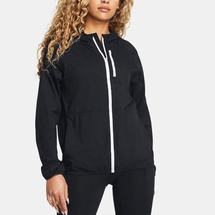 Under Armour Logo Print Breathable Hooded Long Sleeve Jacket Women Jacket Black 1381881-001