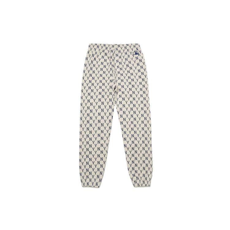 MLB Vintage Logo Loose Mid-Waist Drawstring Cuffed Knit Sweatpants Unisex bottoms Cream 3ATPM0121-50CRS