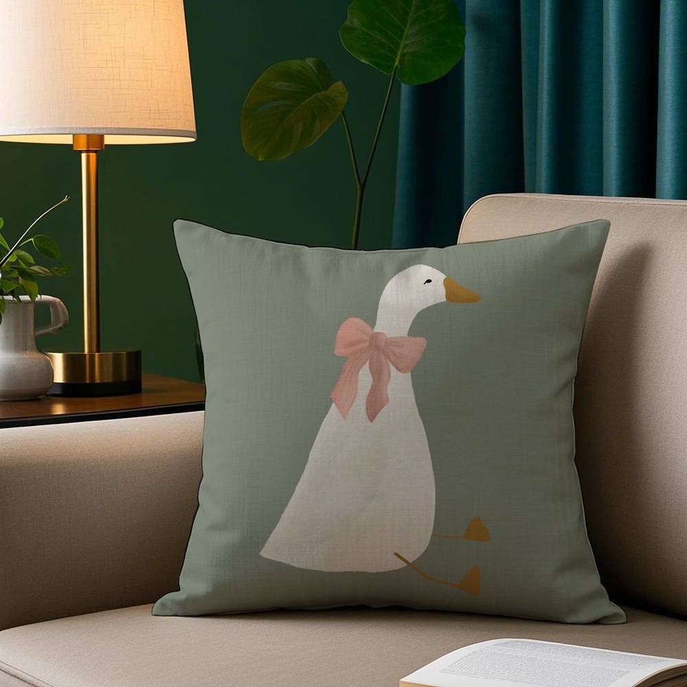 Cartoon Gans Blumen Kissenbezug Kurzer Plüsch Druck Kissenbezug Quadratische Überwürfkissenbezüge Sofa Heimdekor
