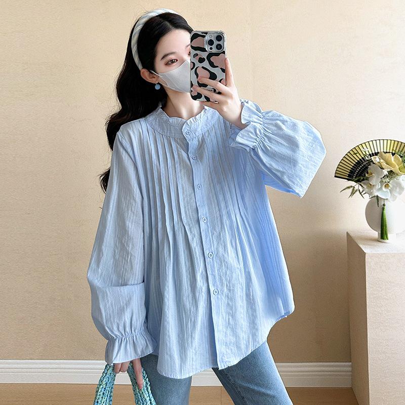 

2026 Spring Maternity Stand Collar Top - Korean French Style M синій