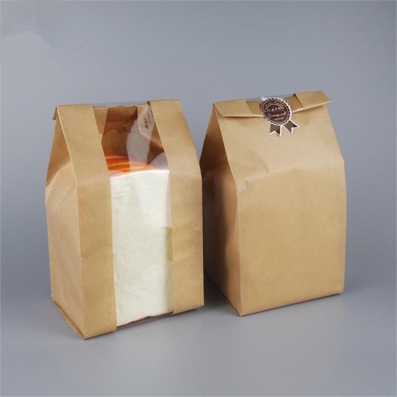 100Pcs 450g Bread Oil-Proof Food Paper Bag Window Transparent Toast Baking Packing Bags Brown White Solid Color