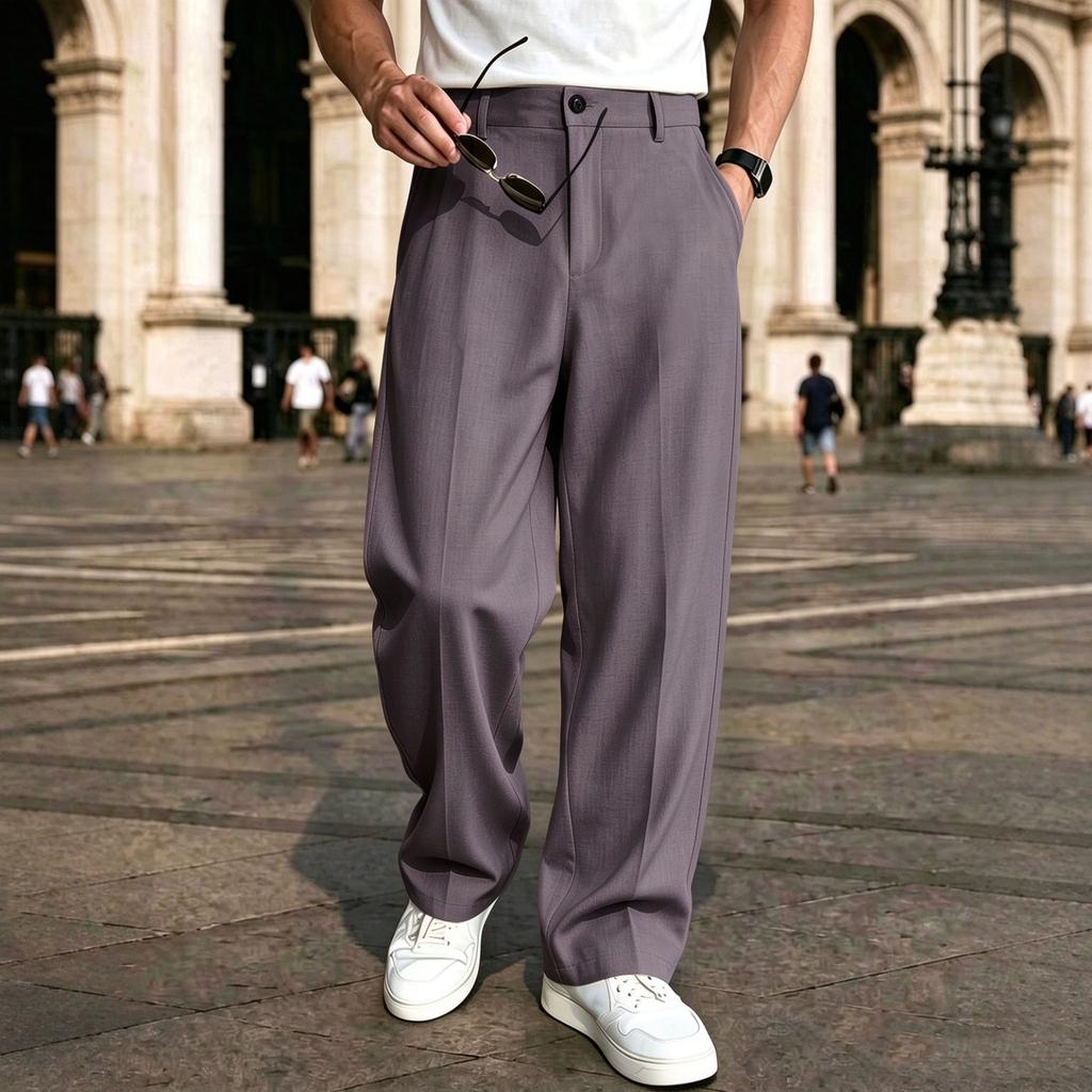 Pantaloni da vestito larghi a gamba larga da uomo, pantaloni casual dritti rétro per l'uso quotidiano
