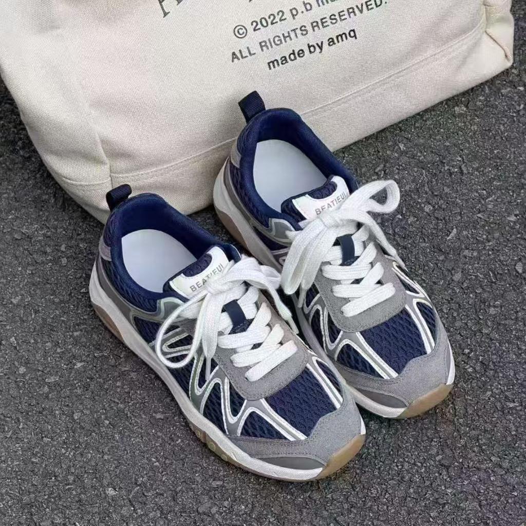 New Sports Dexun Shoes Women's 2025 Summer Mesh Breathable Platform Shoes Genuine Leather Forrest Gump Shoes Casual Dad Shoes Women