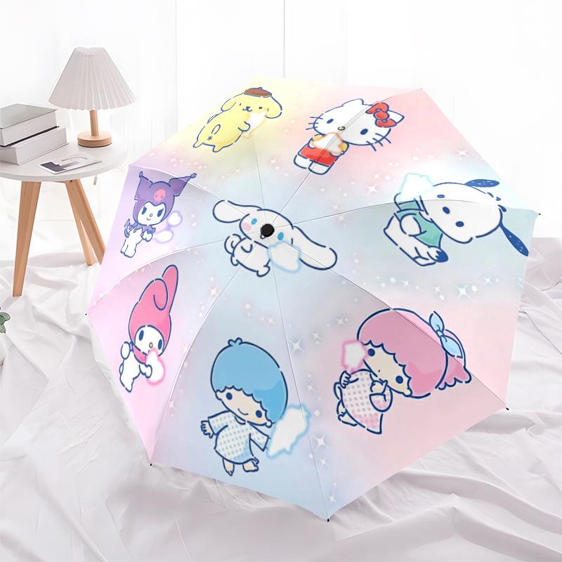 

1pc Hello Kitty & Friends Automatic Opening Folding Umbrella - Portable 3-Fold Design with 8-Bone Iron Frame, Perfect for Outdoor Use, Festive Gifts,