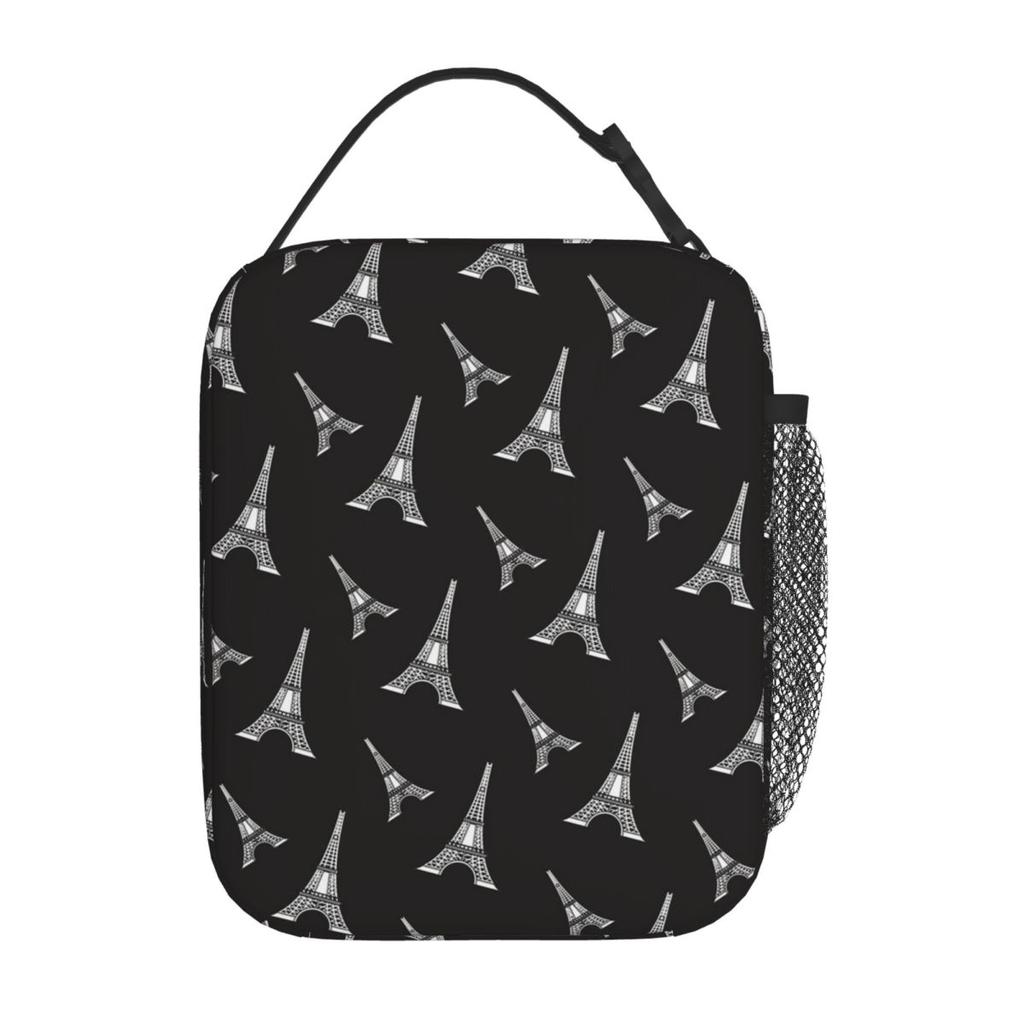 Themed Black Eiffel Iron Tower Design Insulated Lunch Bag for Women Kids Portable Food Boxes Thermal Lunch Box Tote