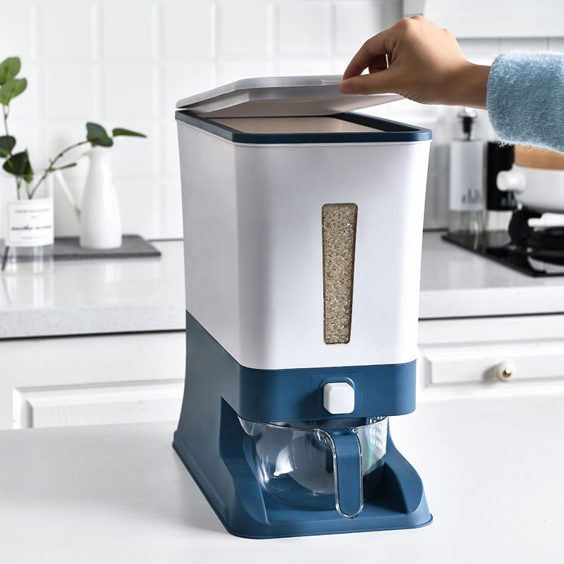 Butoi de orez etanș, rezistent la insecte și la umiditate, cu livrare automată de orez și rezervor de depozitare din plastic îngroșat de mare capacitate pentru uz casnic.