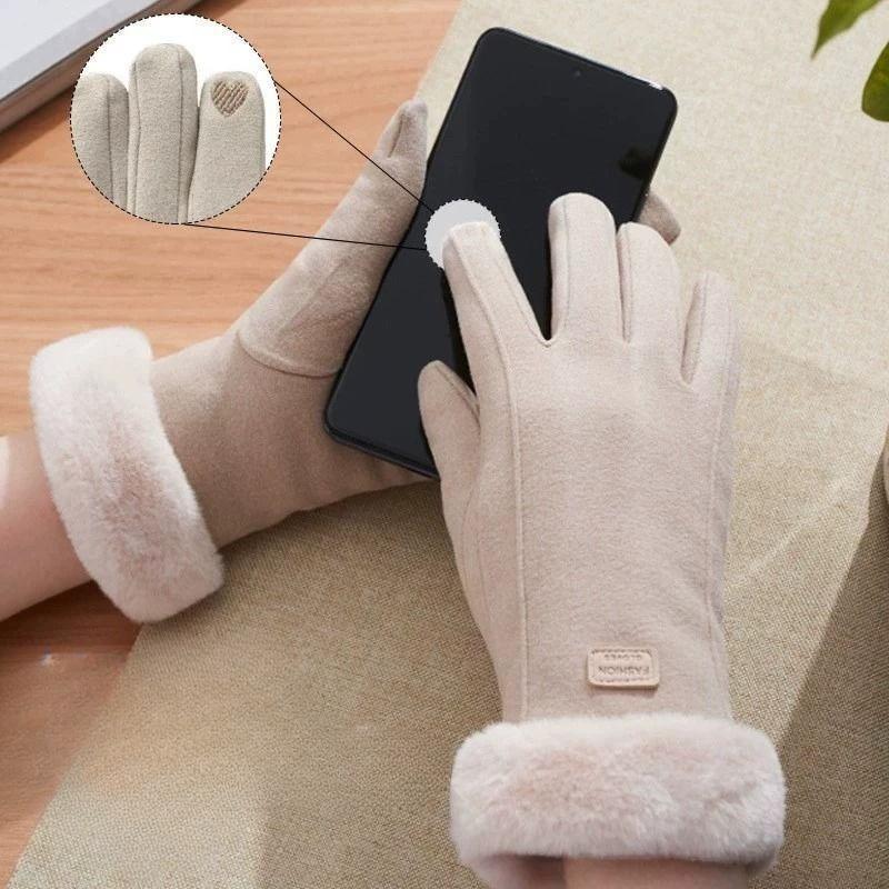 Winter Women Fleece Warm Cute Anti Slip Riding Gloves Cold Windproof Touchscreen Modal