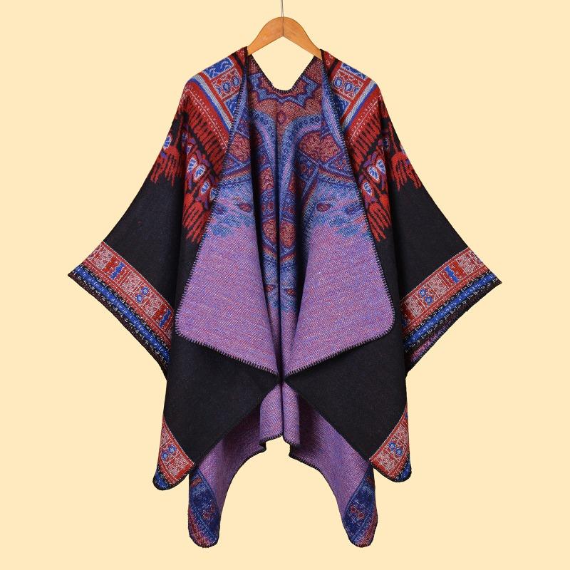 Women's shawl new abstract pattern thickened split-end dual-purpose shawl hot-selling cape
