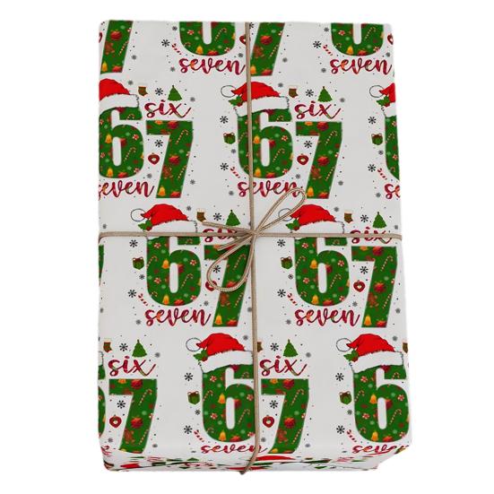 67 Christmas Wrapping Paper Funny 6 7 Meme Holiday Gift Wrap Santa Six Seven Festive Wrapping Paper for Teens Christmas Gift DIY Crafts