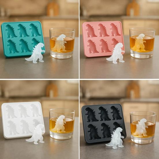 Ice Cube Mold Food Grade Silicone Ice Tray 6 Cavity Dinosaur Shaped Ice Maker Easy Fill Release Party Cocktail Accessory