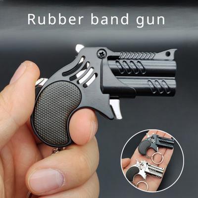 1 buc. Mini breloc din metal cu bandă de cauciuc, joc de pistol, lansator de arme de jucărie, pentru copii, simulare, pistol, jucării, cadouri, suspendat