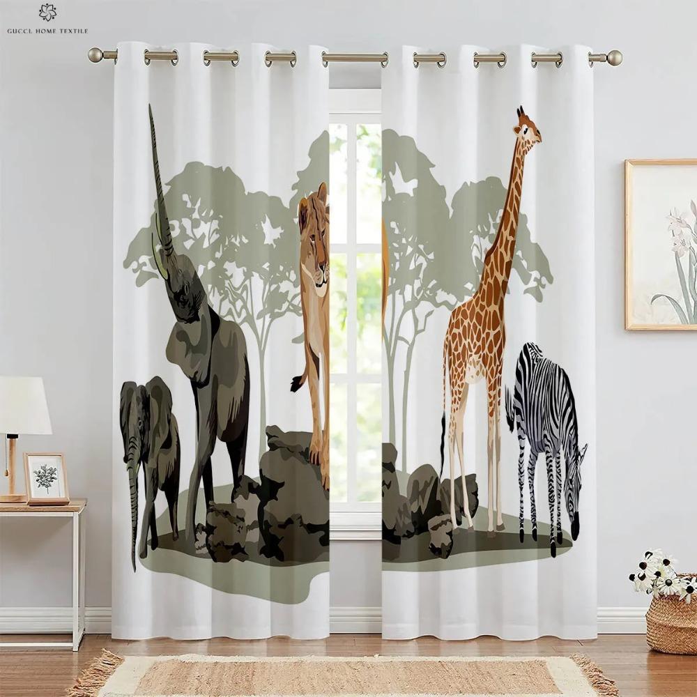 Cute Cartoon Animal Giraffe Dog Printed Curtain Bedchamber Living Area Study Kids Bedroom Curtain Can Be Customized 2 Unit