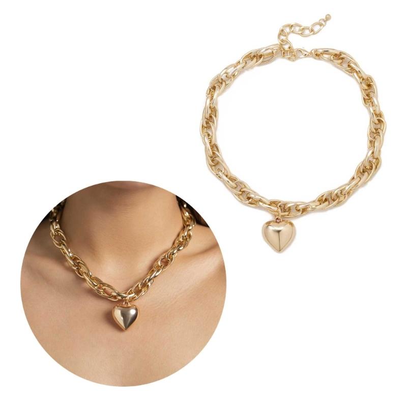 High Quality Punk Big Heart Pendant Necklace Women Fashion Statement Chunky Heavy Chain Fashion Jewelry Punk Thick Chain