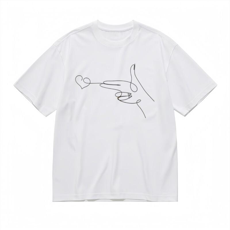 Women's All-Season Breathable Classic T-Shirt Minimalist Heart Hand Line Art Tee