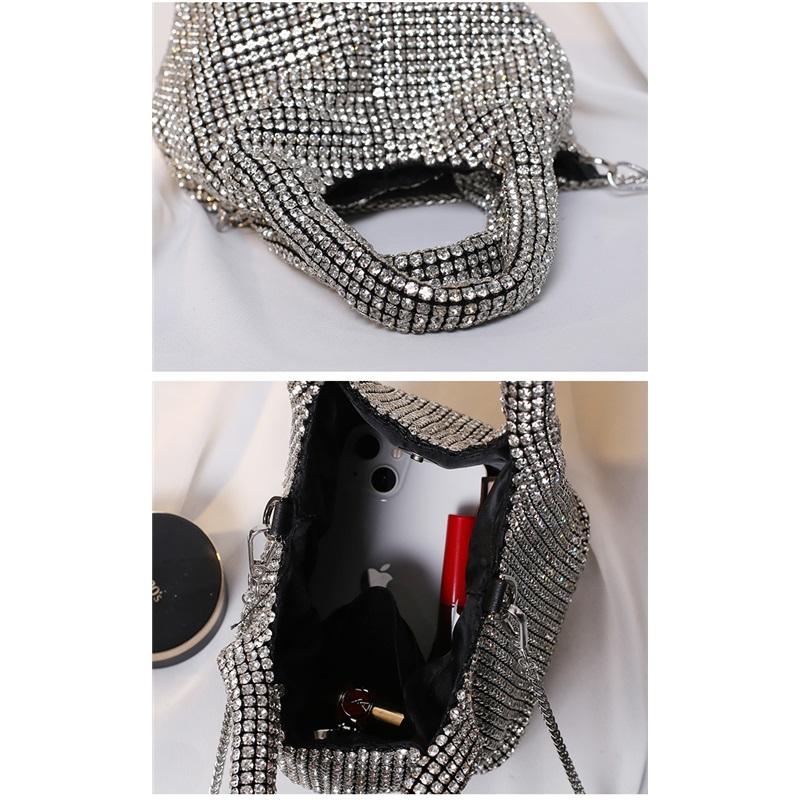 New Handmade Rhinestone Bucket Evening Bag Women Chain Crossbody Top Handle Vest Purse For Wedding Banquet Party
