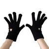 New Autumn and Winter Cute Bear Embroidery Wool Knitted Five-finger Gloves Finger-revealing Female Solid Color