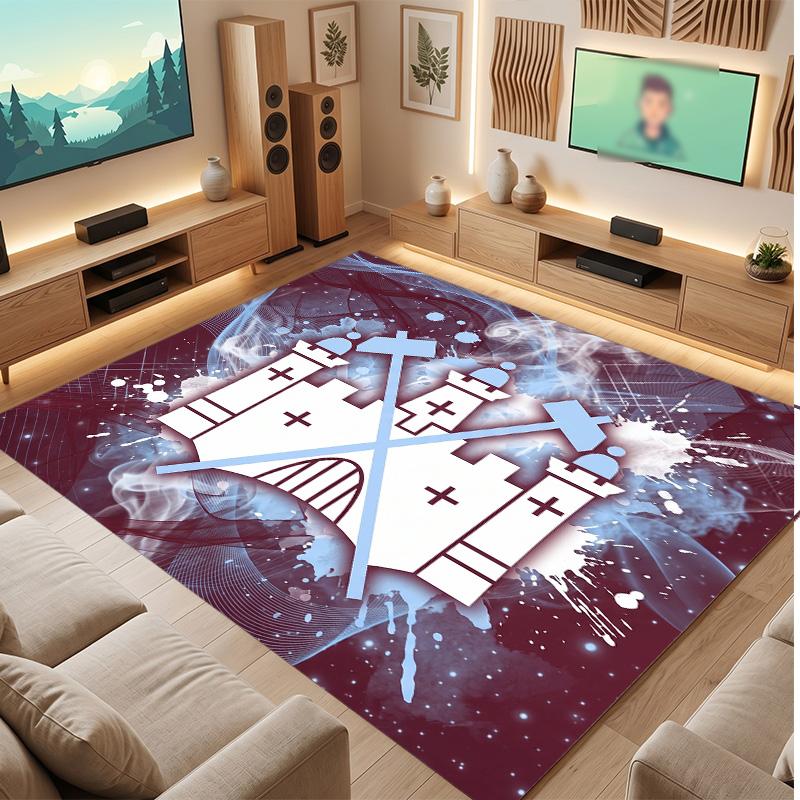 West Ham United Football Print Crystal Velvet Rug, Comfortable Water Absorbent Non Slip Indoor Floor Carpet