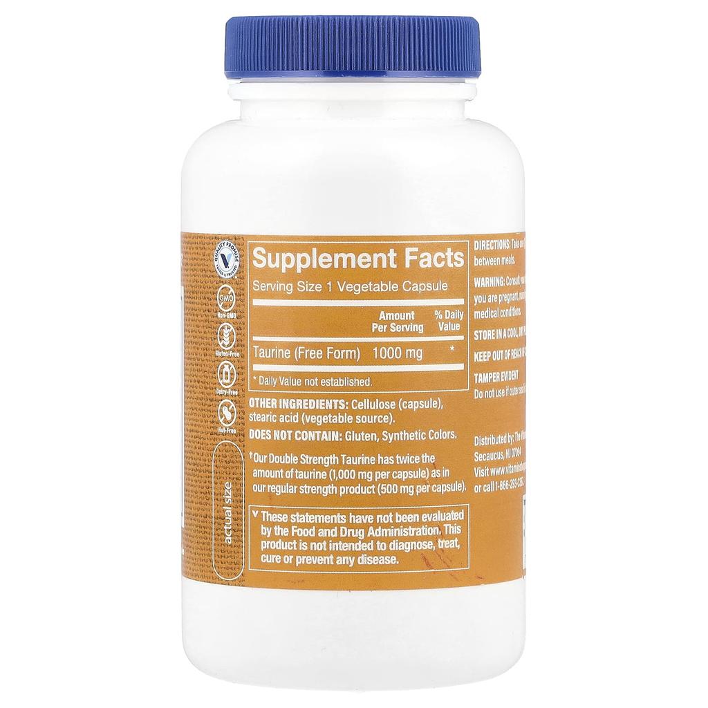 The Vitamin Shoppe, Taurine, Double Strength, 1,000 mg, 100 Veggie Capsules